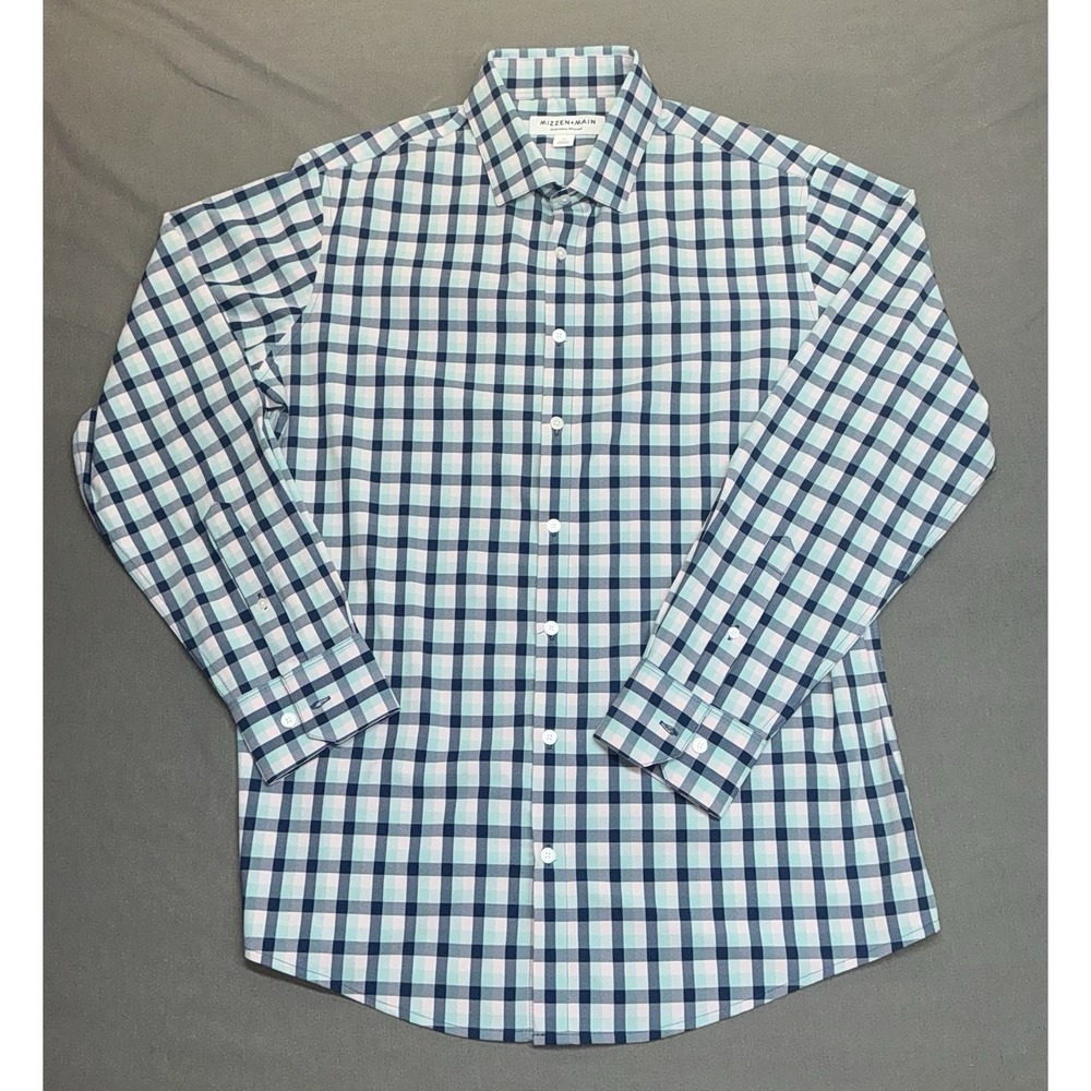 Mizzen+ Main Shirt Mens Large Blue Check Classic Long Sleeve Performance